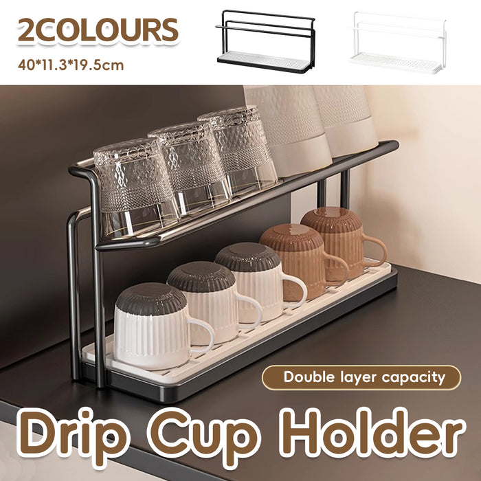 2 Tier Cup Drying Rack with Tray Slim 15.74in Base