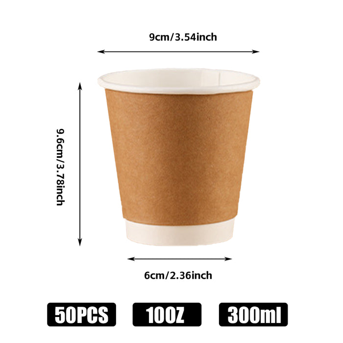 50PCS Disposable Coffee Cups 300ml Food-Grade for Takeaway Hot & Cold Drinks