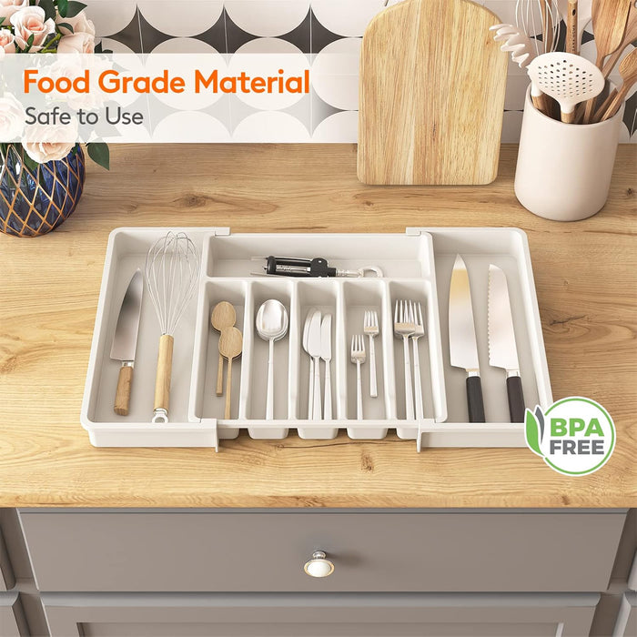 White Extendable Cutlery Storage Tray