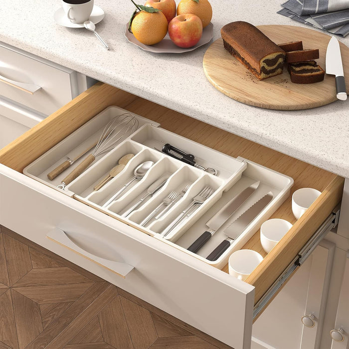 White Extendable Cutlery Storage Tray