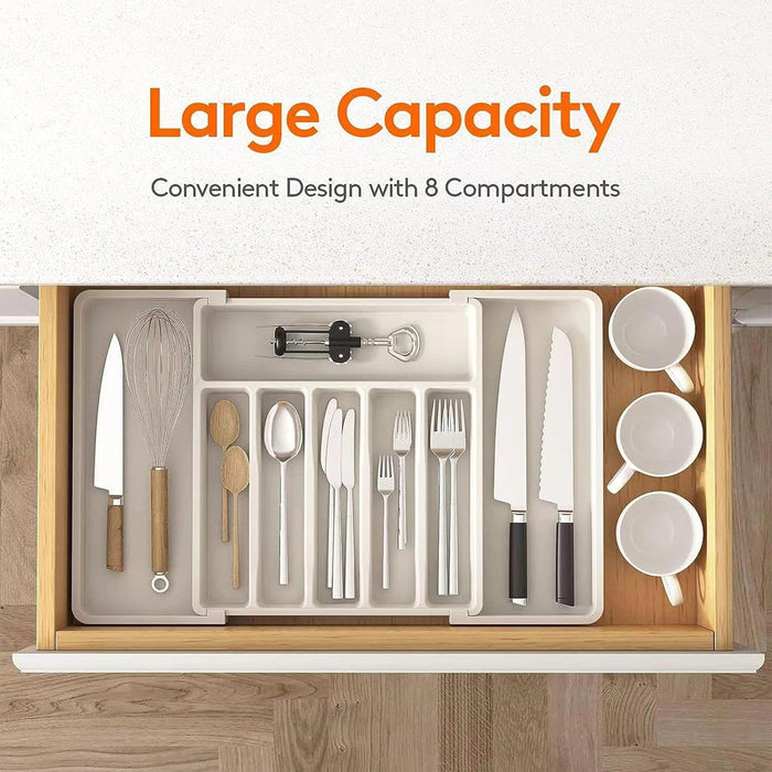 White Extendable Cutlery Storage Tray
