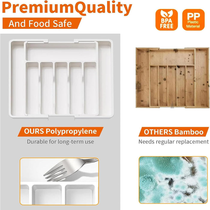 White Extendable Cutlery Storage Tray