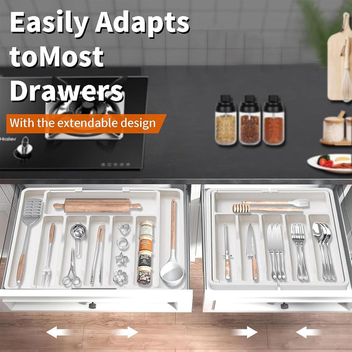 White Extendable Cutlery Storage Tray
