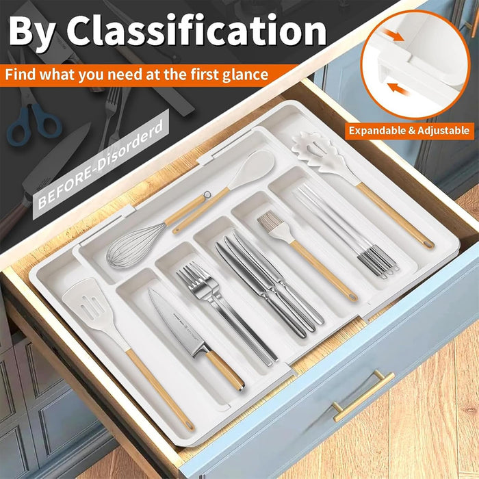White Extendable Cutlery Storage Tray