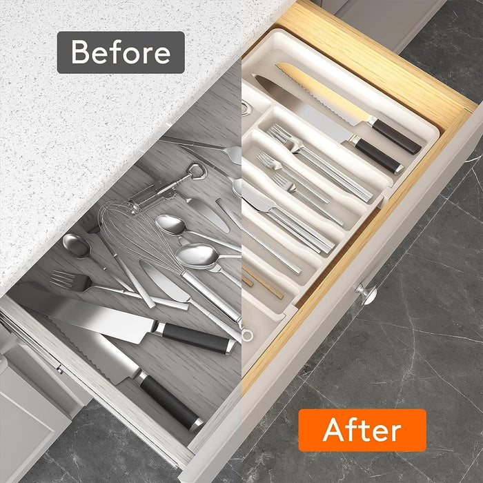 White Extendable Cutlery Storage Tray