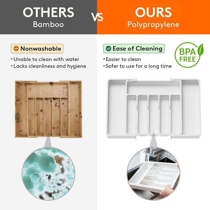 White Extendable Cutlery Storage Tray