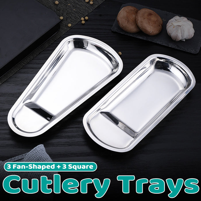 6 Pcs Stainless Steel Cutlery Tray Set 3 Fan-Shaped and 3 Square 28.5 x 15 cm