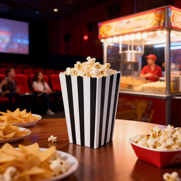 100 Pcs Food-Grade Striped Popcorn Boxes Large Capacity in Black or Gold