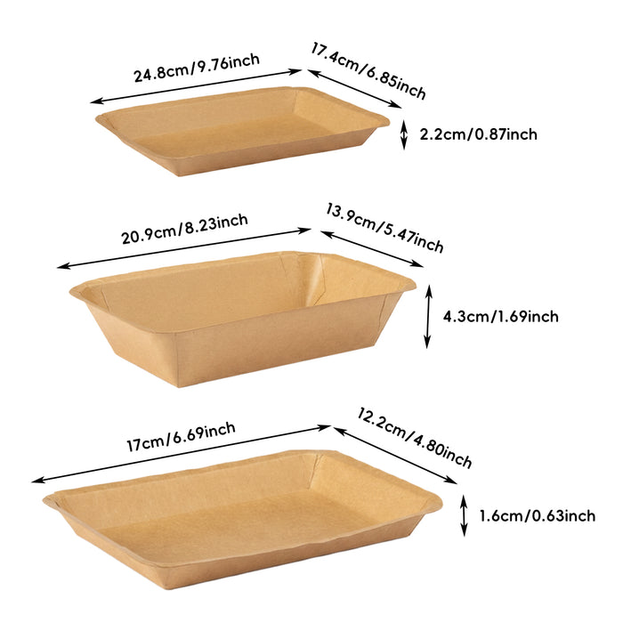 100 Pcs Kraft Paper Plates Water and Oil Resistant Rectangular