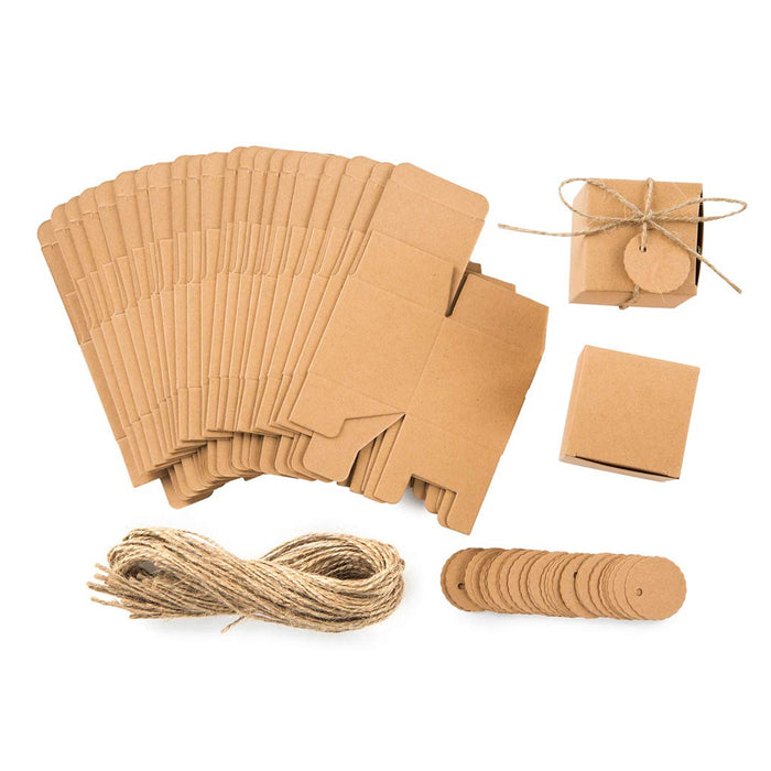 100 Pcs Kraft Paper Gift Boxes with Jute String and Tags