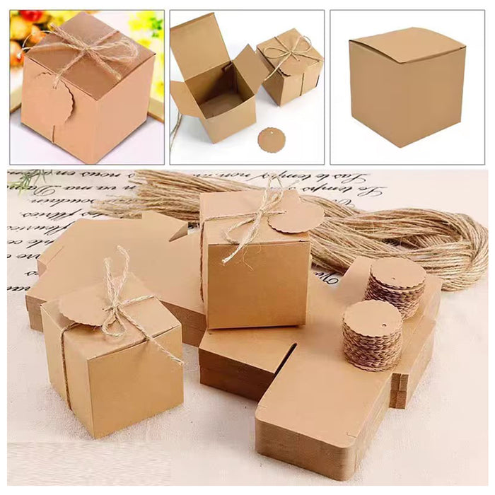 100 Pcs Kraft Paper Gift Boxes with Jute String and Tags