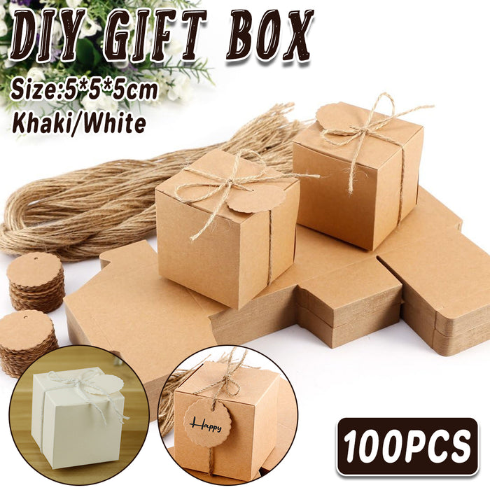 100 Pcs Kraft Paper Gift Boxes with Jute String and Tags
