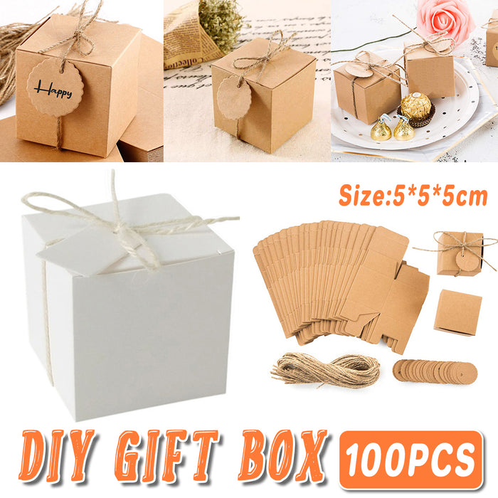 100 Pcs Kraft Paper Gift Boxes with Jute String and Tags
