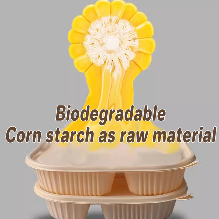 Degradable Corn Starch Takeaway Box, Matching Bowls, 50pcs