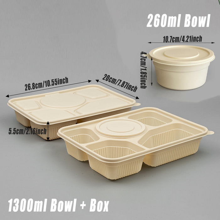 Degradable Corn Starch Takeaway Box, Matching Bowls, 50pcs