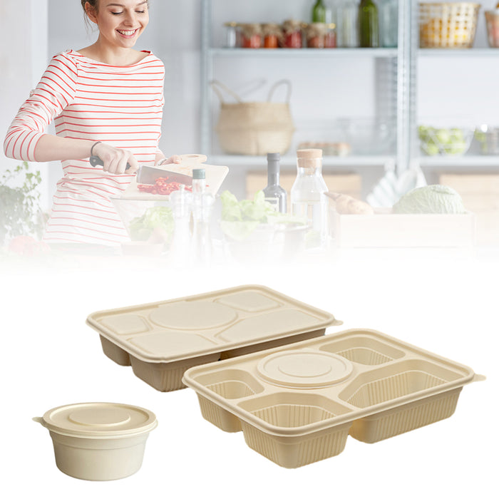 Degradable Corn Starch Takeaway Box, Matching Bowls, 50pcs