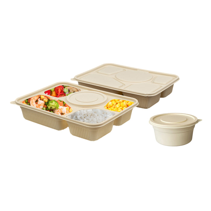 Degradable Corn Starch Takeaway Box, Matching Bowls, 50pcs