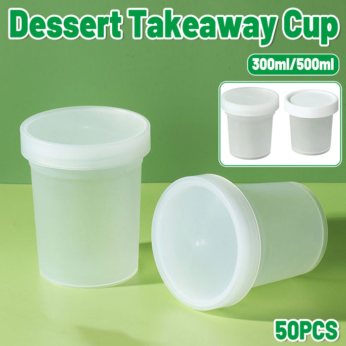 50 Pcs Dessert Takeaway Cups with Double Lids 300ml 500ml