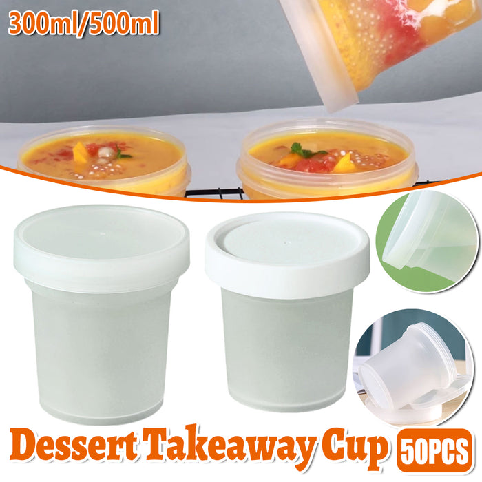 50 Pcs Dessert Takeaway Cups with Double Lids 300ml 500ml