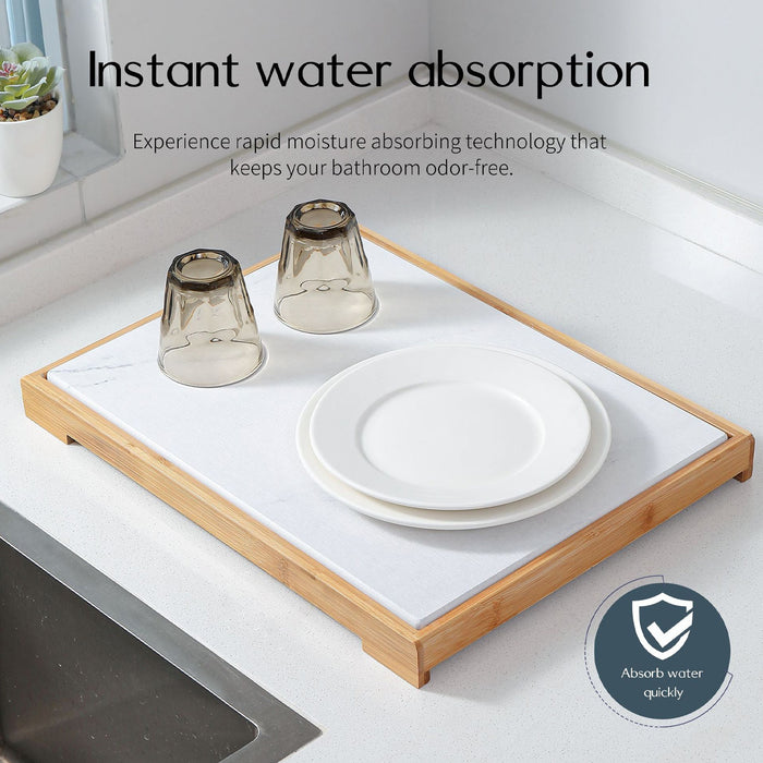 Diatomite Instant Absorbent Drying Mat with Bamboo Frame 40 x 30 cm