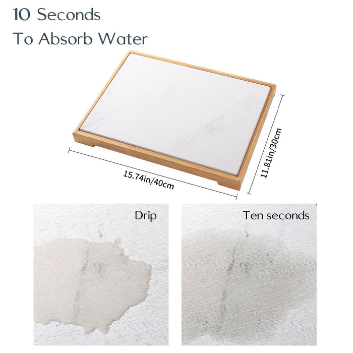 Diatomite Instant Absorbent Drying Mat with Bamboo Frame 40 x 30 cm