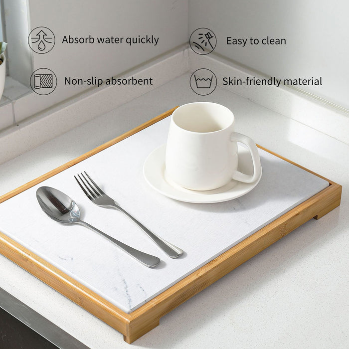 Diatomite Instant Absorbent Drying Mat with Bamboo Frame 40 x 30 cm