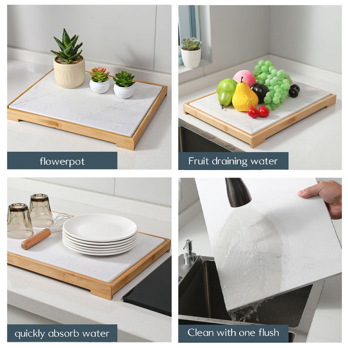 Diatomite Instant Absorbent Drying Mat with Bamboo Frame 40 x 30 cm