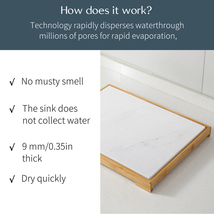 Diatomite Instant Absorbent Drying Mat with Bamboo Frame 40 x 30 cm