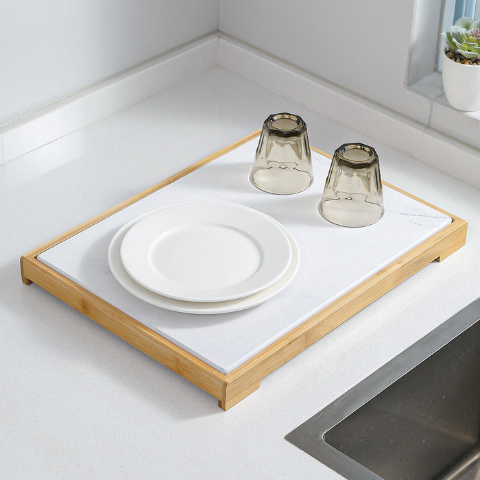 Diatomite Instant Absorbent Drying Mat with Bamboo Frame 40 x 30 cm