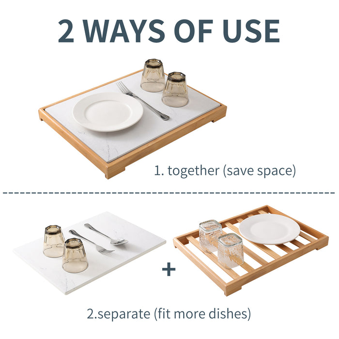 Diatomite Instant Absorbent Drying Mat with Bamboo Frame 40 x 30 cm
