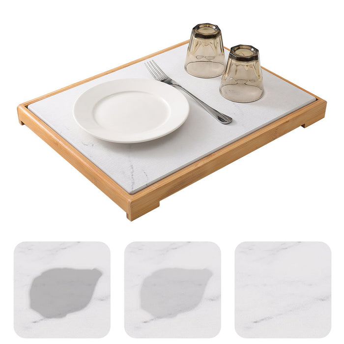 Diatomite Instant Absorbent Drying Mat with Bamboo Frame 40 x 30 cm