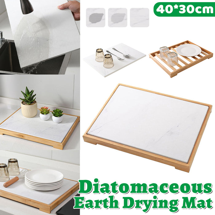 Diatomite Instant Absorbent Drying Mat with Bamboo Frame 40 x 30 cm
