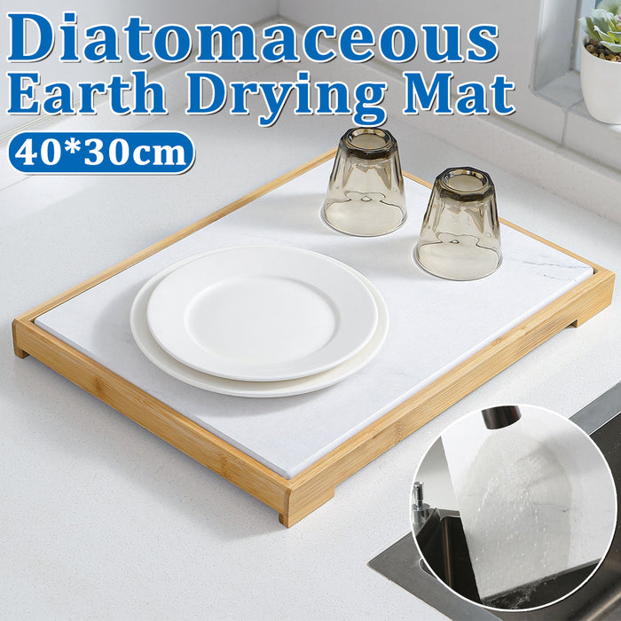 Diatomite Instant Absorbent Drying Mat with Bamboo Frame 40 x 30 cm
