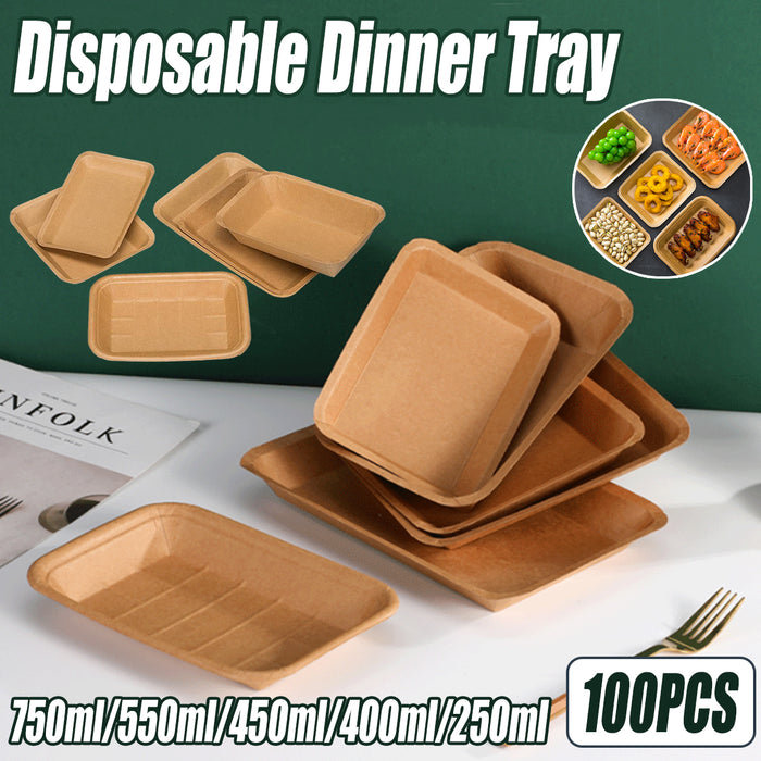 100pcs Eco-friendlyKraft Paper  Trays for Fries Snacks Greaseproof Hot Dog Trays