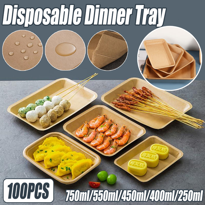 100pcs Eco-friendlyKraft Paper  Trays for Fries Snacks Greaseproof Hot Dog Trays