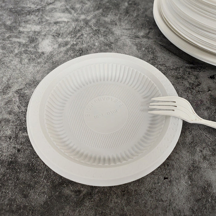100Pcs Corn Starch Degradable Dinner Plates Eco-Friendly Disposable Tableware