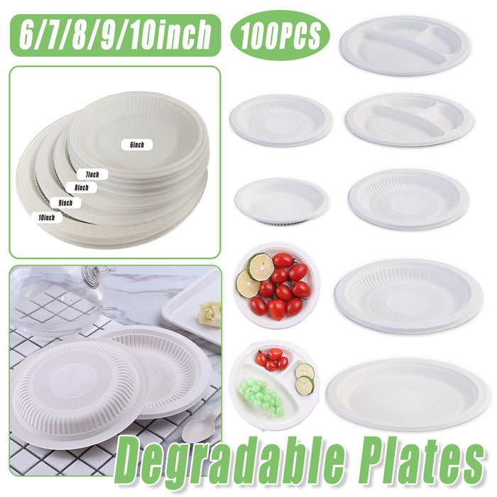 100Pcs Corn Starch Degradable Dinner Plates Eco-Friendly Disposable Tableware