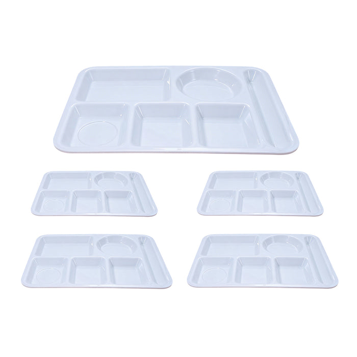 5PCS White Divided Plates 6 Compartment
