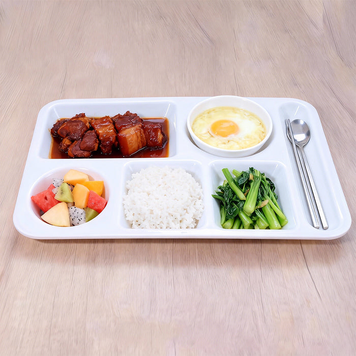 5PCS White Divided Plates 6 Compartment