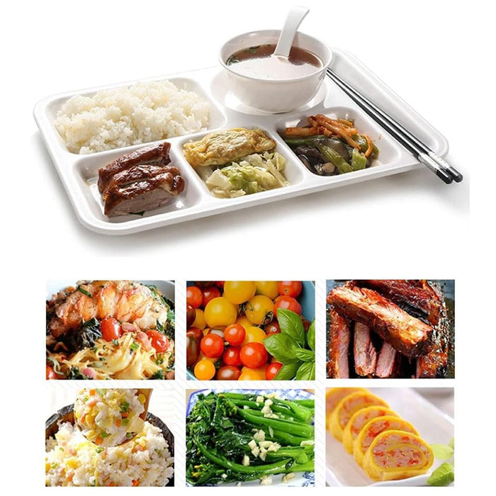 5PCS White Divided Plates 6 Compartment