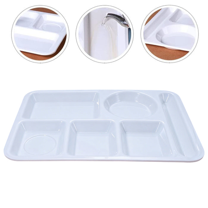 5PCS White Divided Plates 6 Compartment