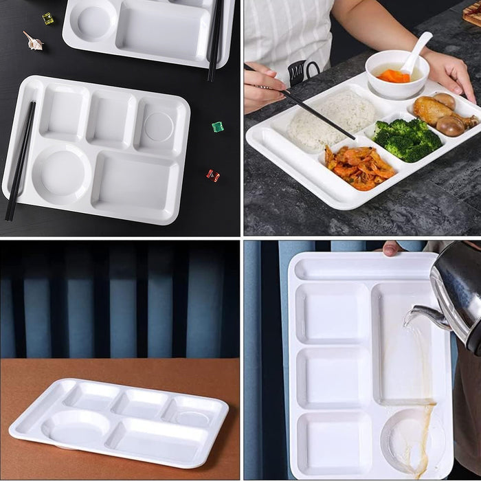5PCS White Divided Plates 6 Compartment