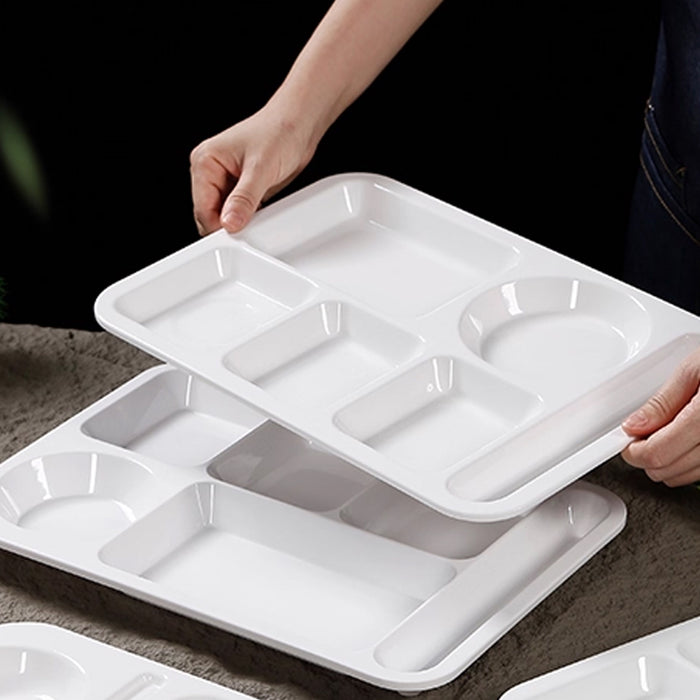 5PCS White Divided Plates 6 Compartment