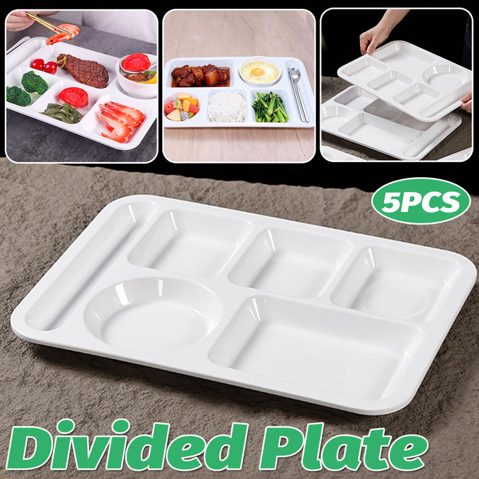 5PCS White Divided Plates 6 Compartment