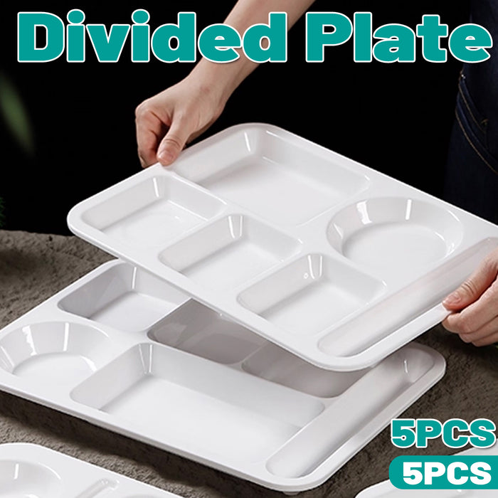 5PCS White Divided Plates 6 Compartment