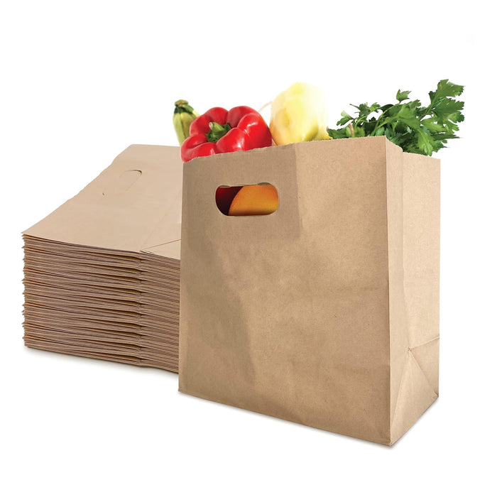 50 Pcs Kraft Paper Tote Bags with Die-Cut Handles for Party and Gift Packaging