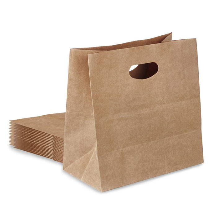 50 Pcs Kraft Paper Tote Bags with Die-Cut Handles for Party and Gift Packaging