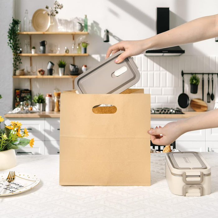 50 Pcs Kraft Paper Tote Bags with Die-Cut Handles for Party and Gift Packaging