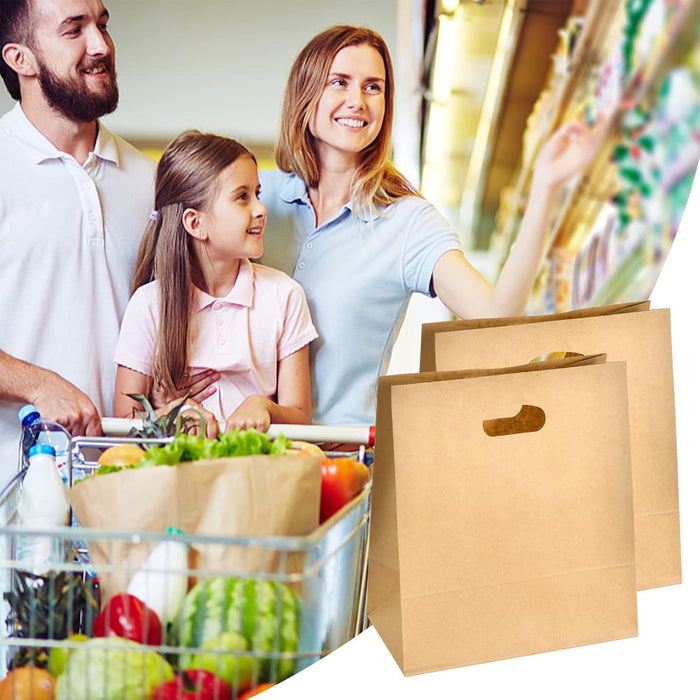 50 Pcs Kraft Paper Tote Bags with Die-Cut Handles for Party and Gift Packaging