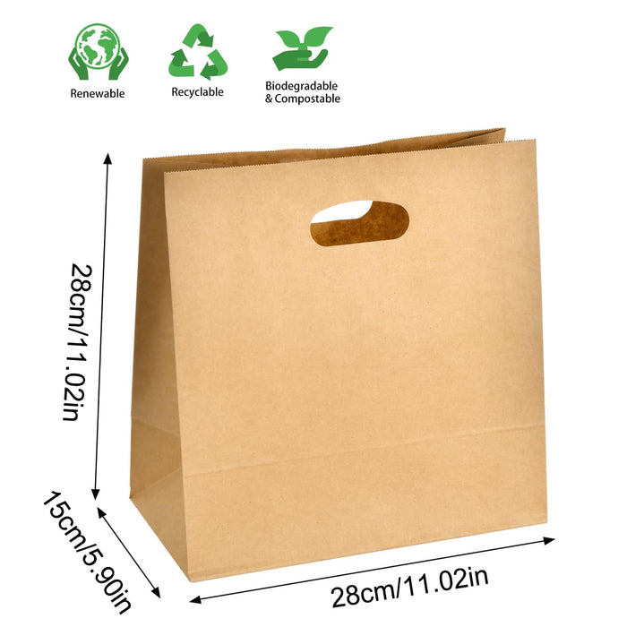 50 Pcs Kraft Paper Tote Bags with Die-Cut Handles for Party and Gift Packaging